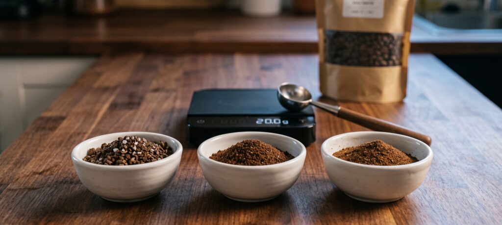 Hand grinding fresh coffee beans at sunrise for a morning brew